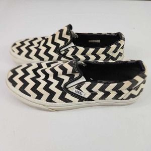Vans Mens Skate Shoes Black White Chevron Canvas Low Top Slip On Casual M7 W8.5